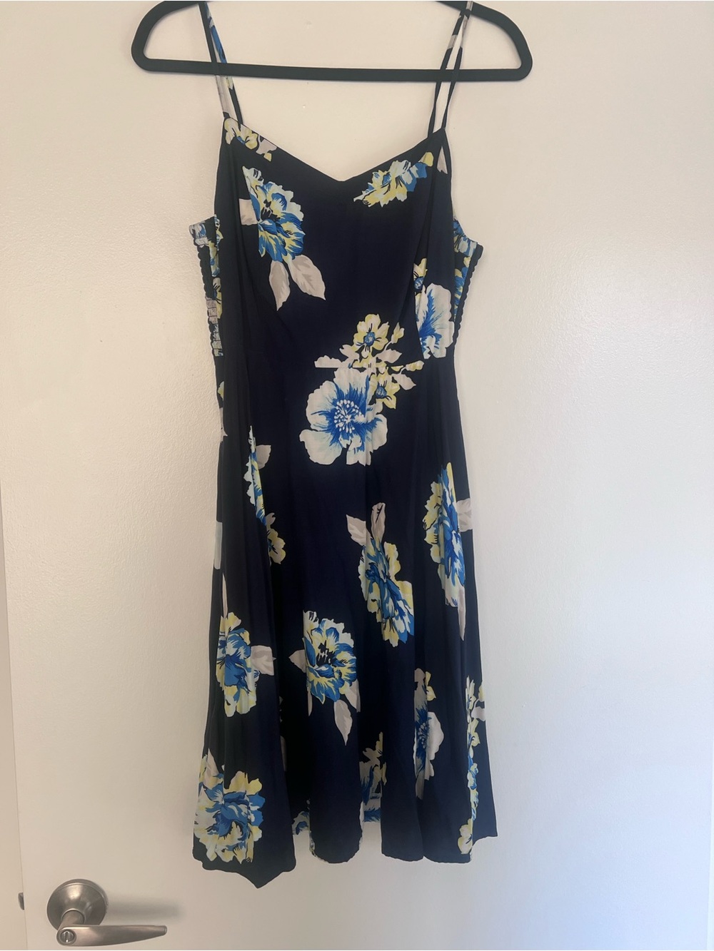 Old Navy Black Mini Dress with Blue and Cream Floral Print